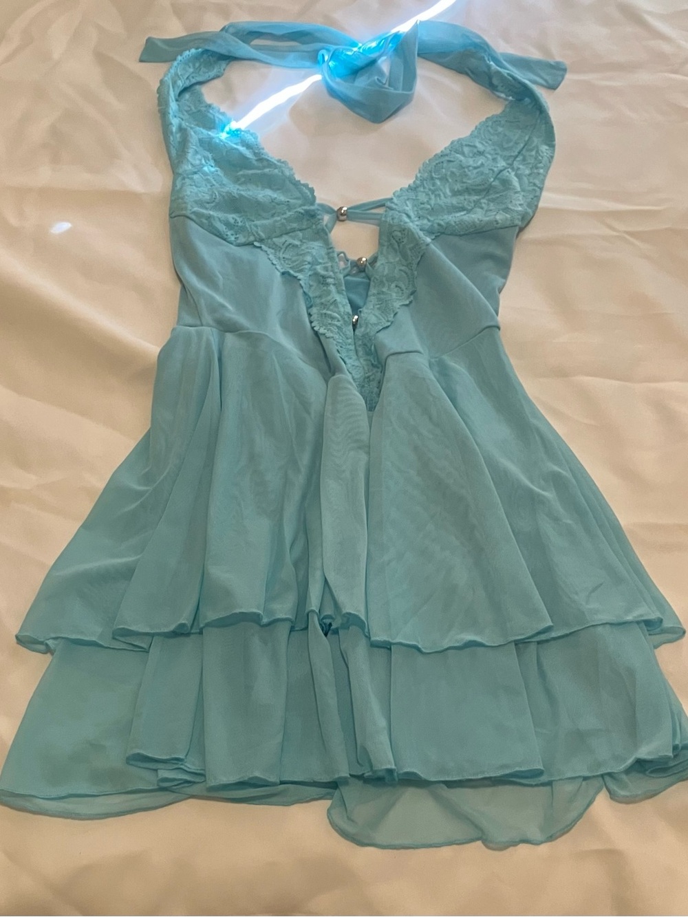 SHEIN Light Blue Lace Halter Babydoll Nightdress XS Brand New Never Worn